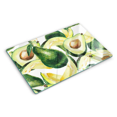 Tabla para cortar Aguacate con hojas al fondo
