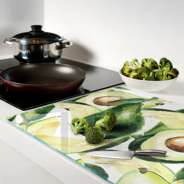 Tabla para cortar Aguacate con hojas al fondo