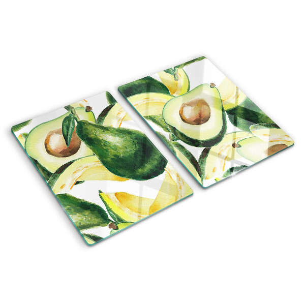 Tabla para cortar Aguacate con hojas al fondo