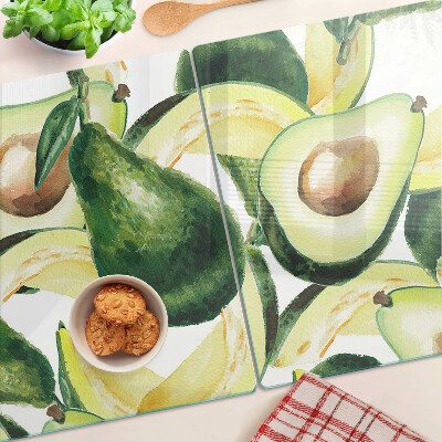 Tabla para cortar Aguacate con hojas al fondo