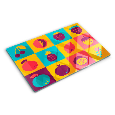 Tabla de cortar de cristal Motivo de frutas en cuadrados coloridos