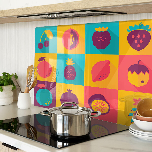 Tabla de cortar de cristal Motivo de frutas en cuadrados coloridos