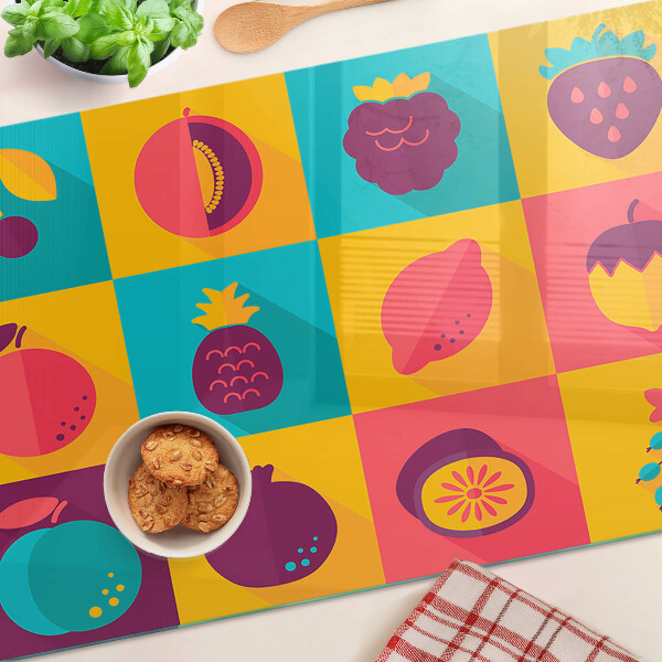 Tabla de cortar de cristal Motivo de frutas en cuadrados coloridos