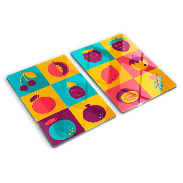 Tabla de cortar de cristal Motivo de frutas en cuadrados coloridos