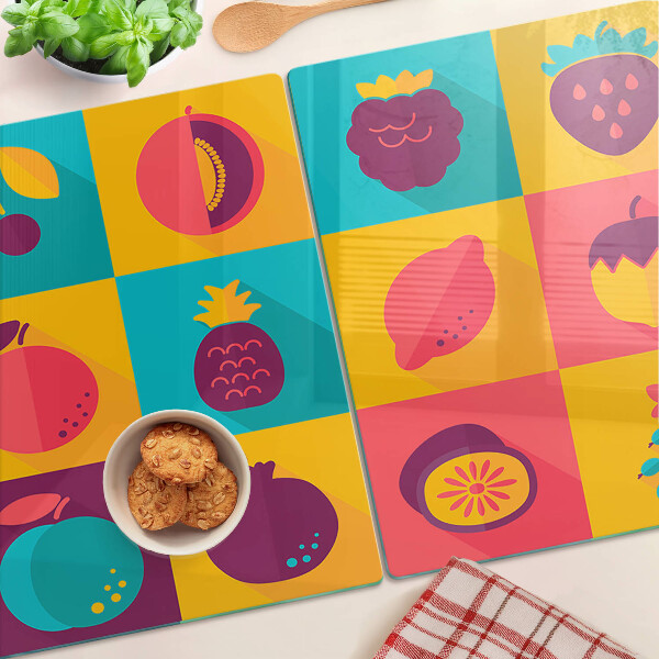 Tabla de cortar de cristal Motivo de frutas en cuadrados coloridos