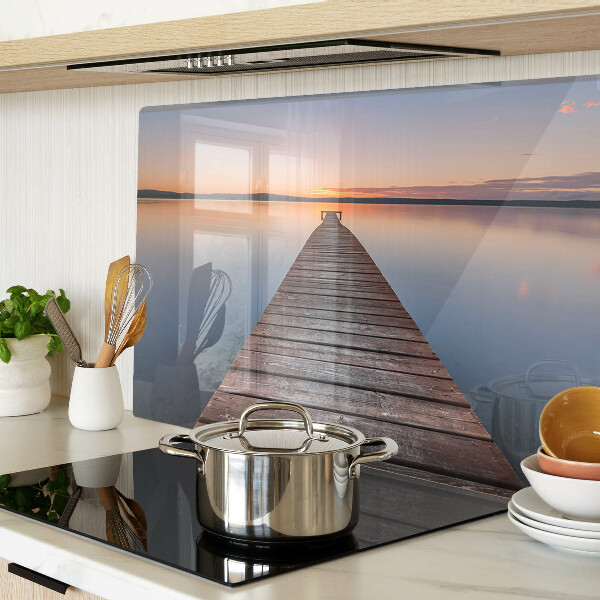Szklana deska kuchenna Molo nad jeziorem o zachodzie słońca