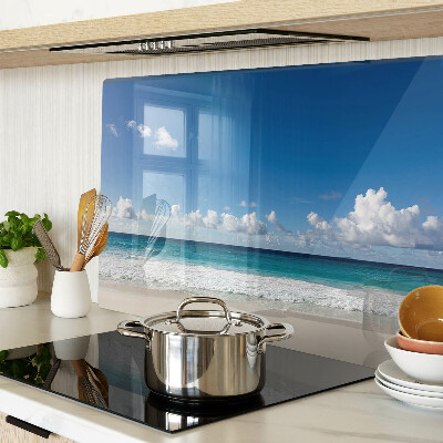 Deska kuchenna szklana Plaża z turkusową wodą i chmurami