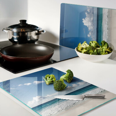 Deska kuchenna szklana Plaża z turkusową wodą i chmurami