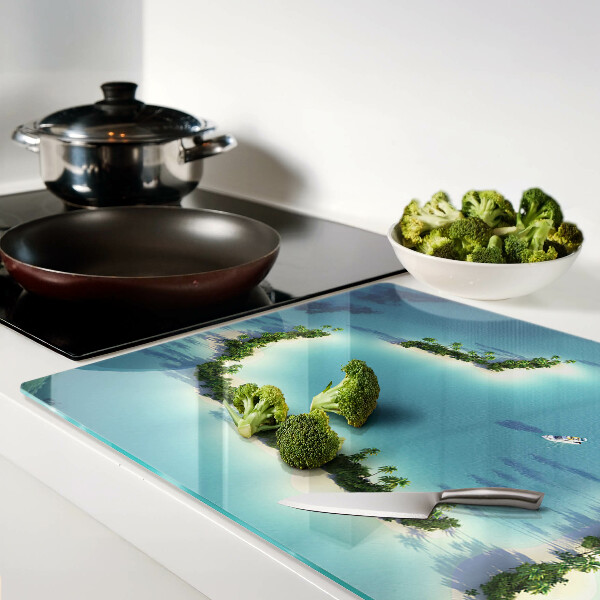 Tabla de cortar de cristal Una isla paradisíaca con palmeras