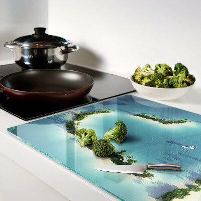 Tabla de cortar de cristal Una isla paradisíaca con palmeras