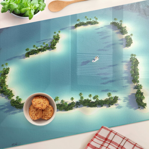 Tabla de cortar de cristal Una isla paradisíaca con palmeras