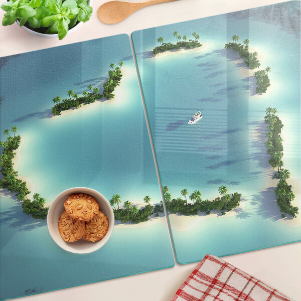 Tabla de cortar de cristal Una isla paradisíaca con palmeras