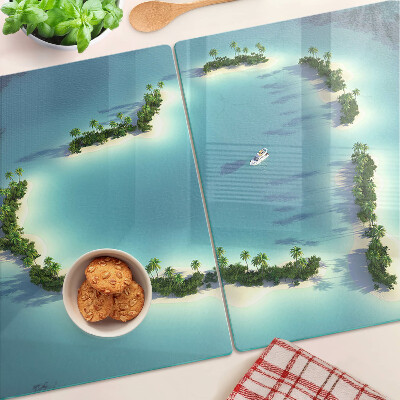 Tabla de cortar de cristal Una isla paradisíaca con palmeras
