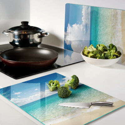 Szklana deska do krojenia Plaża z turkusową wodą i chmurami
