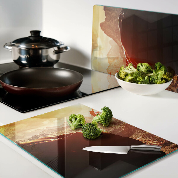 Tabla de cocina Saltando en las montañas al atardecer