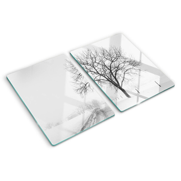 Tabla de cortar de cristal Paisaje invernal vacío con un árbol.
