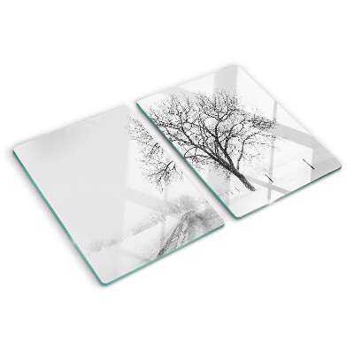 Tabla de cortar de cristal Paisaje invernal vacío con un árbol.