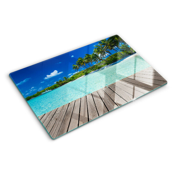Tabla de cortar de cristal Playa tropical con palmeras