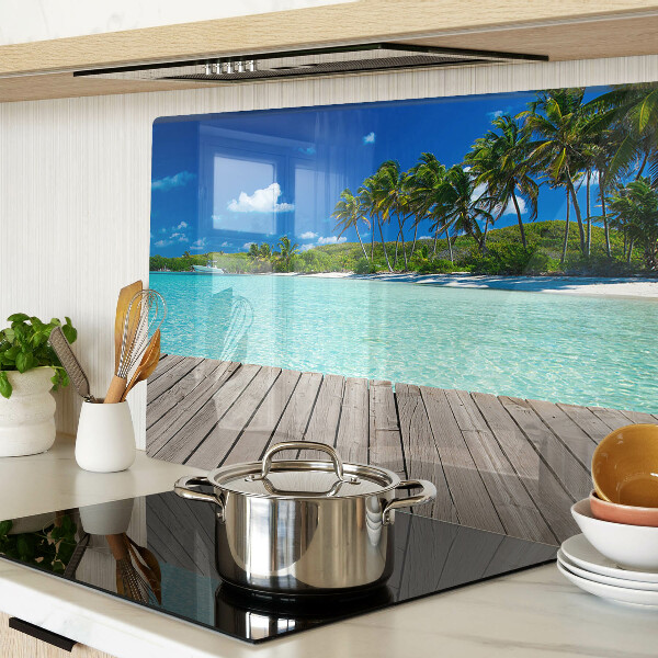 Tabla de cortar de cristal Playa tropical con palmeras