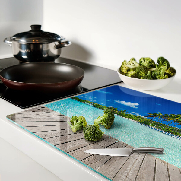 Tabla de cortar de cristal Playa tropical con palmeras