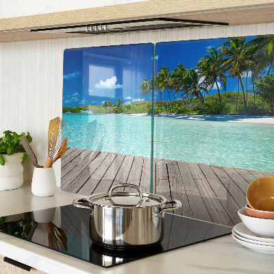 Tabla de cortar de cristal Playa tropical con palmeras