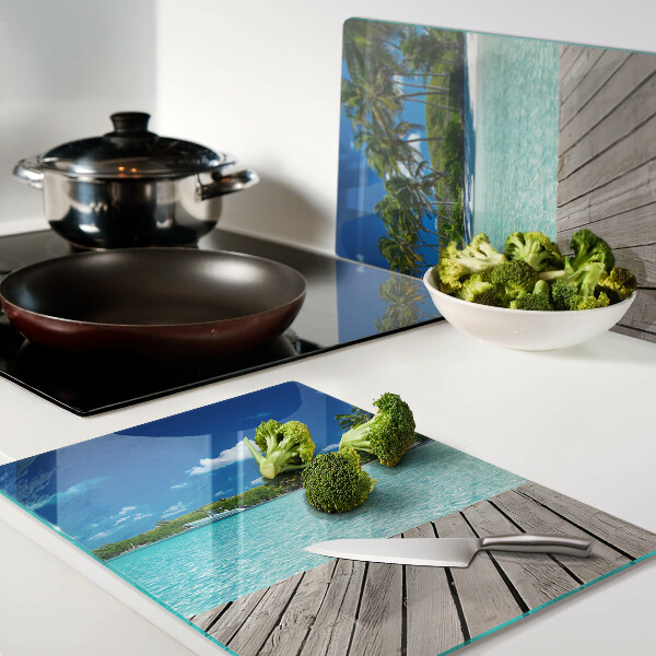 Tabla de cortar de cristal Playa tropical con palmeras