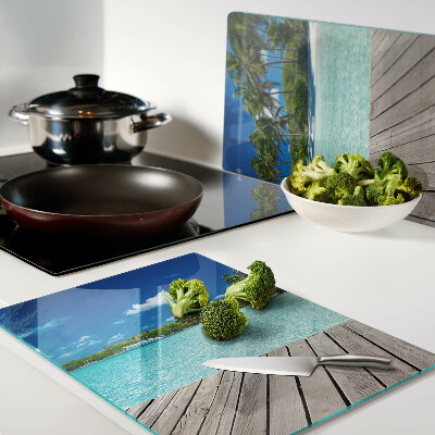 Tabla de cortar de cristal Playa tropical con palmeras