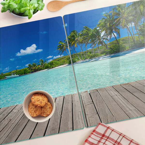 Tabla de cortar de cristal Playa tropical con palmeras