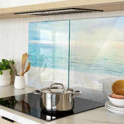 Szklana deska kuchenna Morze i drewniany pomost