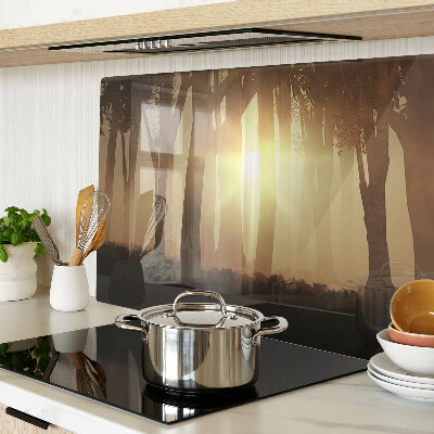 Szklana deska kuchenna Zachód słońca w lesie