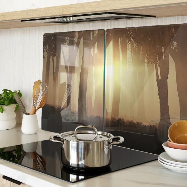 Szklana deska kuchenna Zachód słońca w lesie