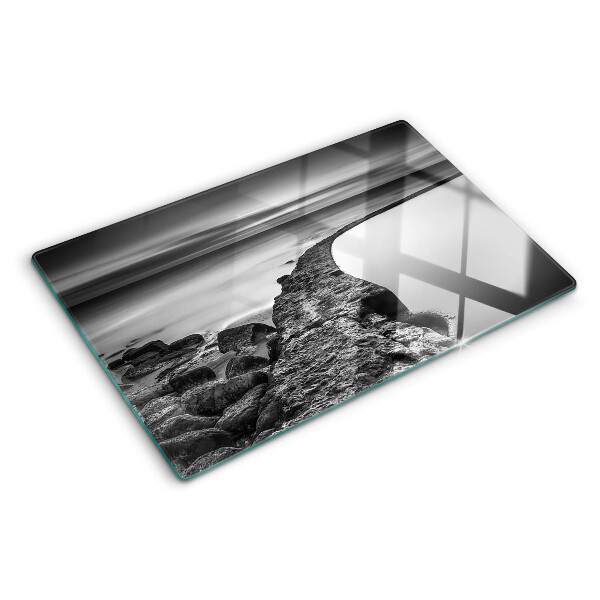 Tabla para cortar Un paisaje costero en tonos grises