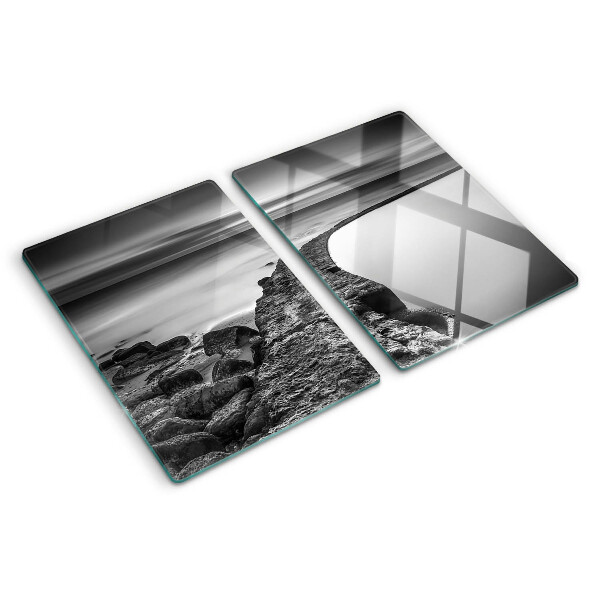 Tabla para cortar Un paisaje costero en tonos grises