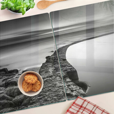 Deska kuchenna szklana Krajobraz nadmorski w odcieniach szarości