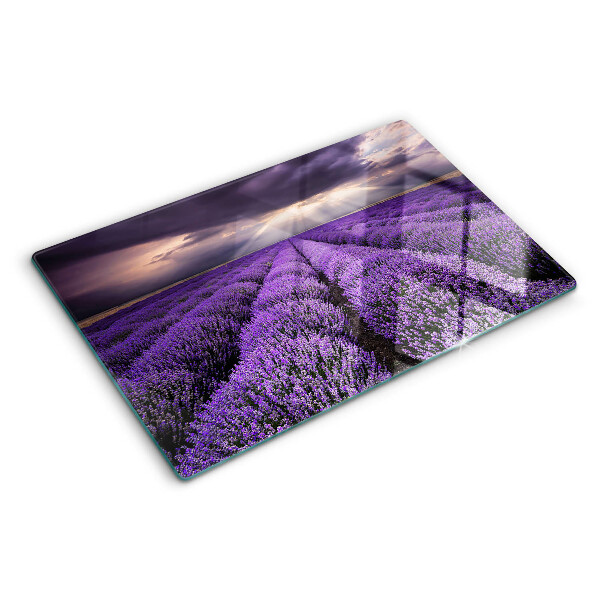 Tabla de cortar de cristal Campo de lavanda con puesta de sol