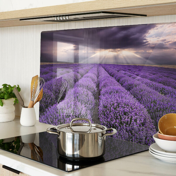 Tabla de cortar de cristal Campo de lavanda con puesta de sol