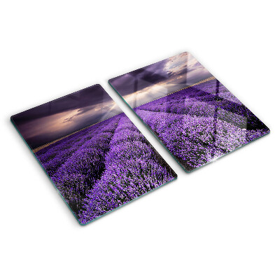 Tabla de cortar de cristal Campo de lavanda con puesta de sol