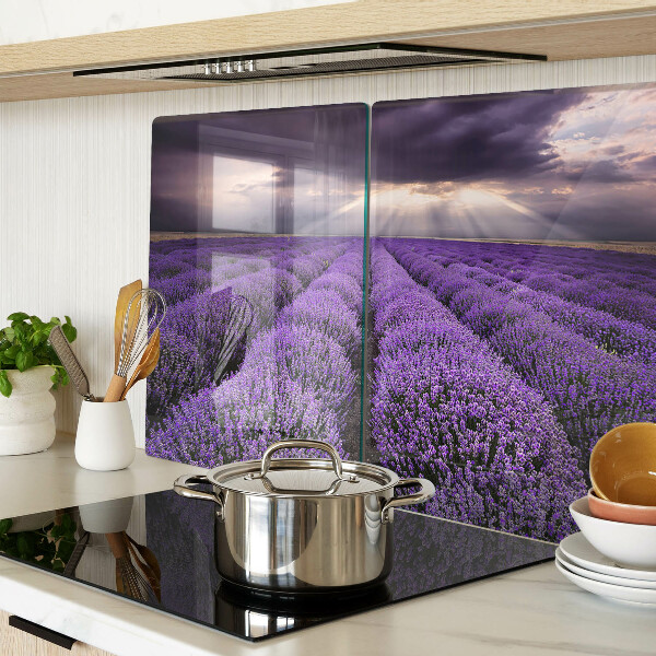 Tabla de cortar de cristal Campo de lavanda con puesta de sol