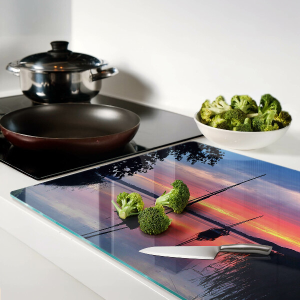 Szklana deska do krojenia Zachód słońca nad jeziorem