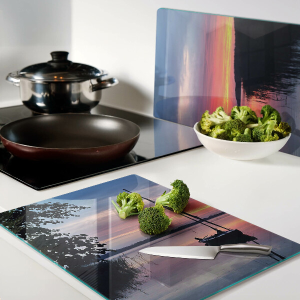 Szklana deska do krojenia Zachód słońca nad jeziorem