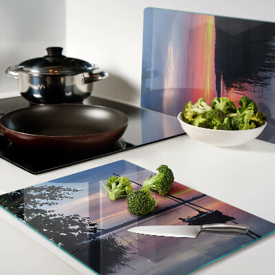 Tabla de cocina Puesta de sol sobre el lago