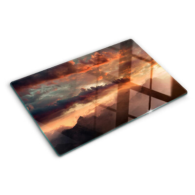 Tabla de cortar de cristal Puesta de sol sobre las montañas