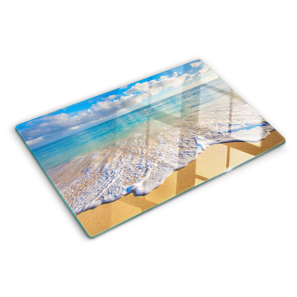 Tabla para cortar Playa con olas y nubes