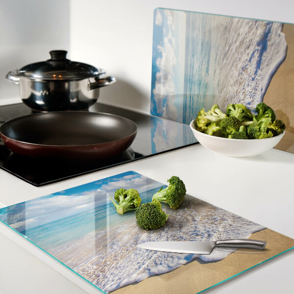 Szklana deska do krojenia Plaża z falami i chmurami