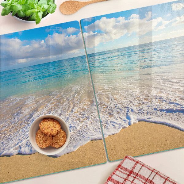 Szklana deska do krojenia Plaża z falami i chmurami