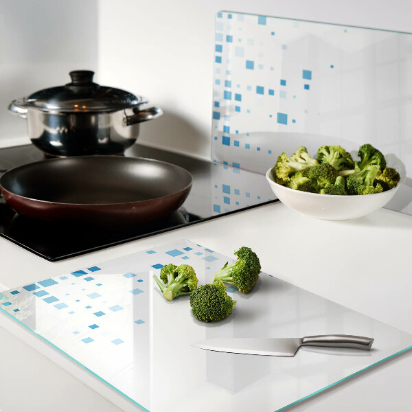 Tabla de cortar Cuadrados azules sobre fondo blanco