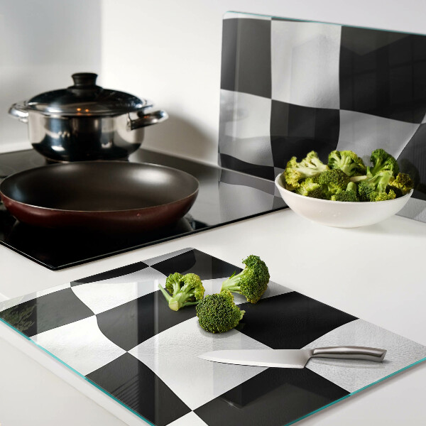 Tabla de cortar de cristal Tablero de ajedrez en blanco y negro