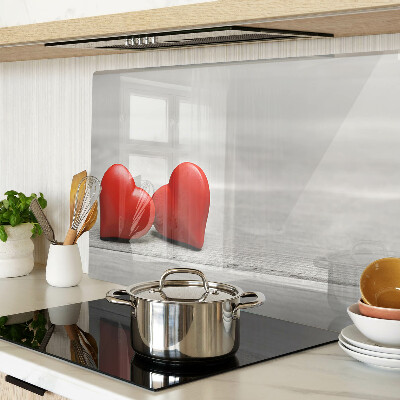 Szklana deska kuchenna Czerwone serca na tle drewnianym