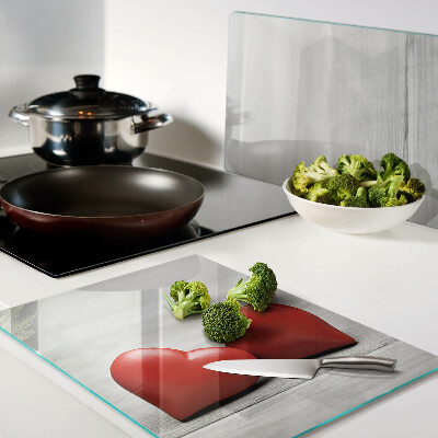 Szklana deska kuchenna Czerwone serca na tle drewnianym