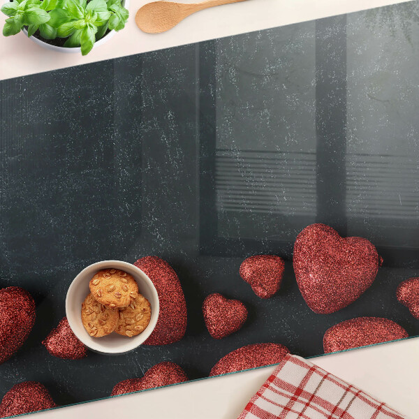 Deska kuchenna szklana Czerwone serca na ciemnym tle